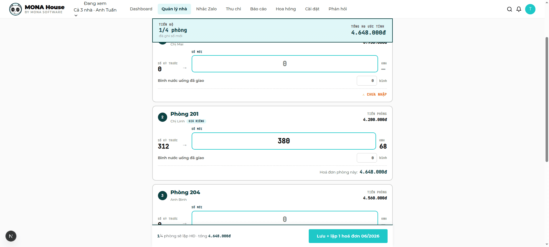 Trang ghi điện kỳ — bulk meter mobile-first cho cả nhà
